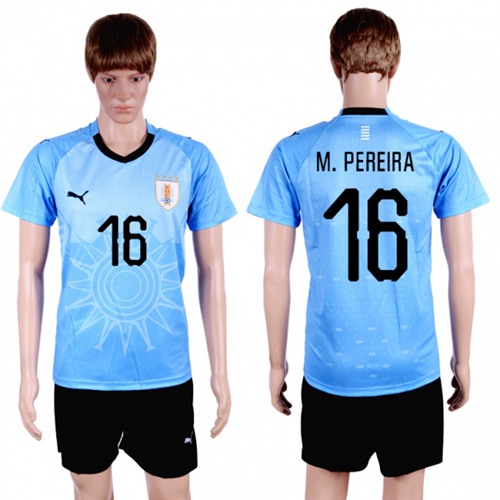 Uruguay #16 M.Pereira Home Soccer Country Jersey
